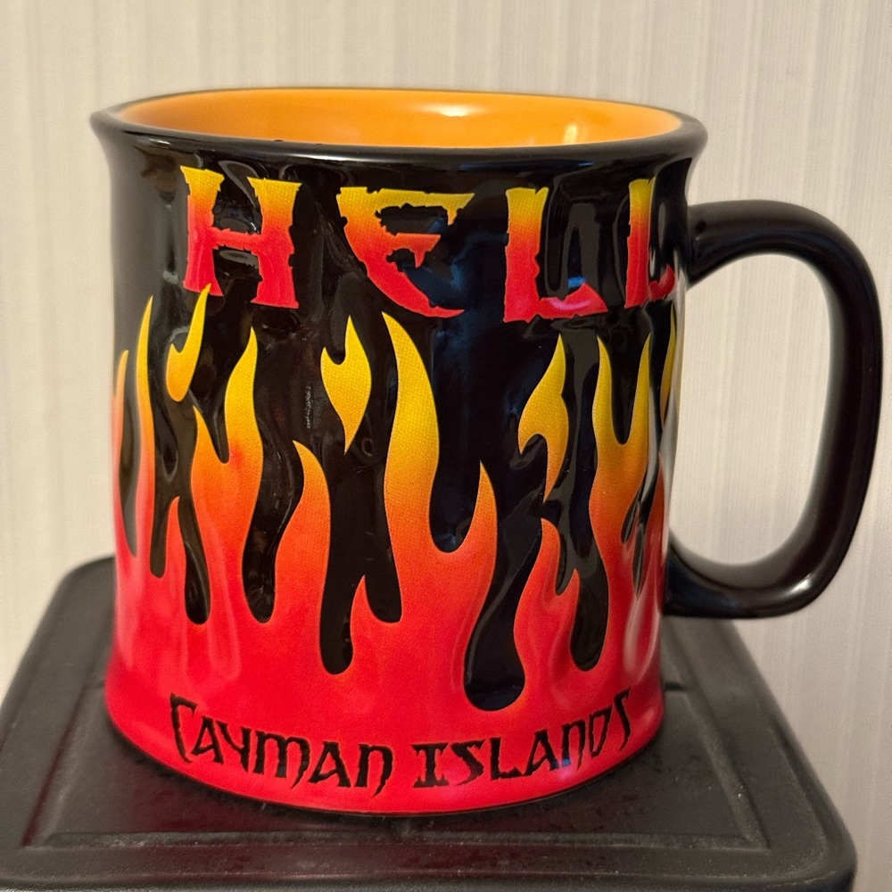 CAYMAN ISLANDS BLACK & FIERY RED HELL DOUBLE-SIDED MUG